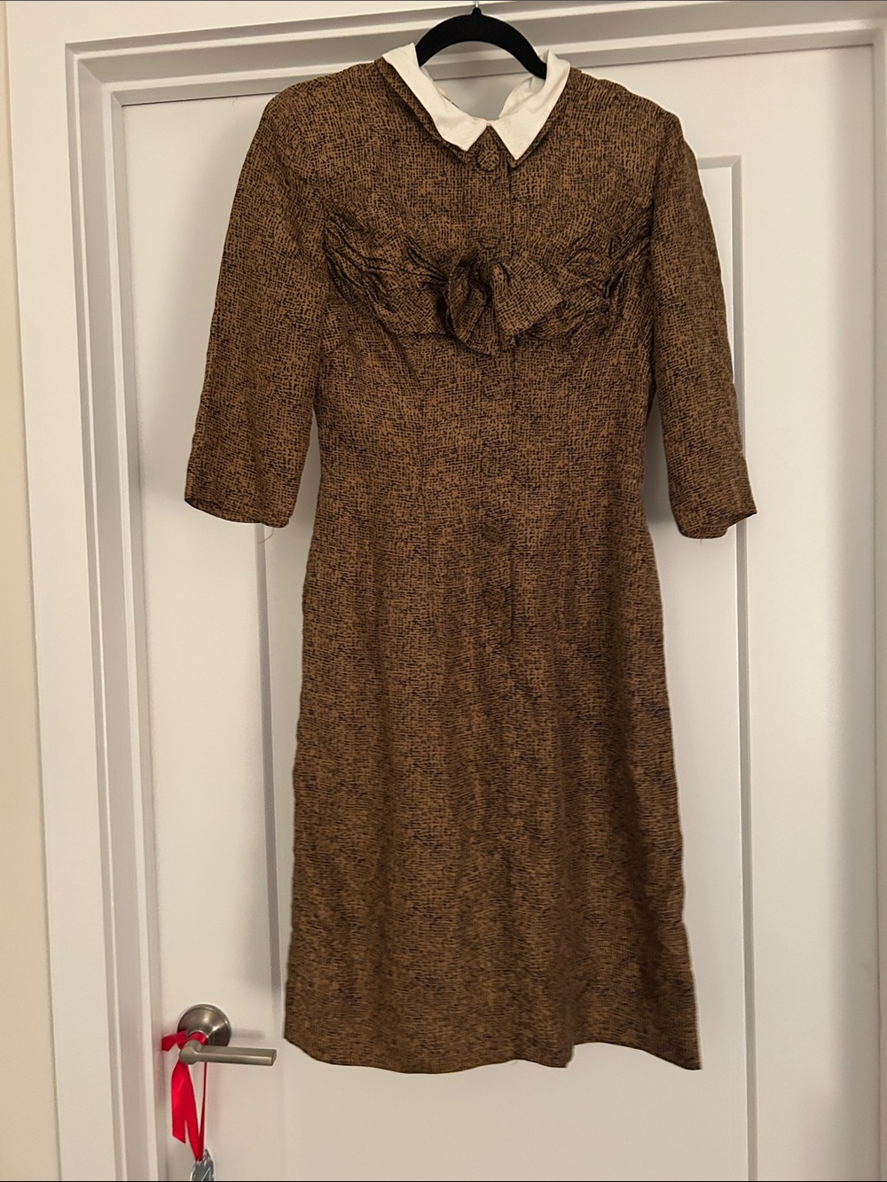 Brown Textured Collar-Detail Women's Dress